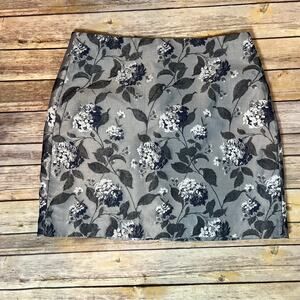 Loft Gray Mini Floral Brocade Skirt Size 12